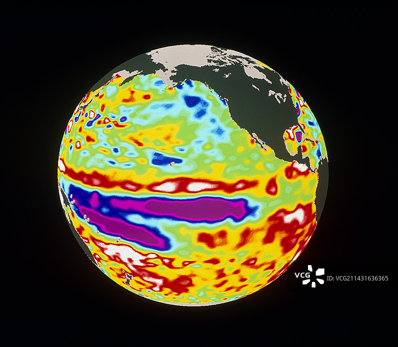显示拉尼娜现象的彩色海平面地图图片素材