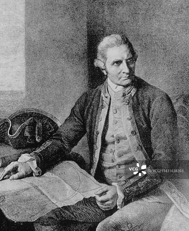 詹姆斯·库克船长雕刻图图片素材