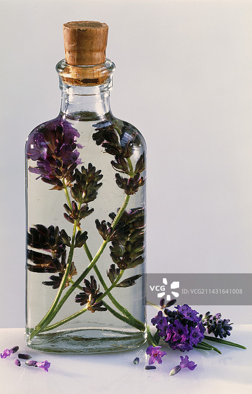含有薰衣草的薰衣草精油瓶图片素材