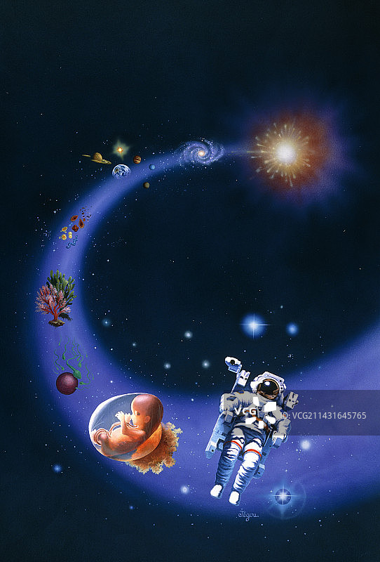 描绘宇宙大爆炸和生命起源的艺术作品图片素材