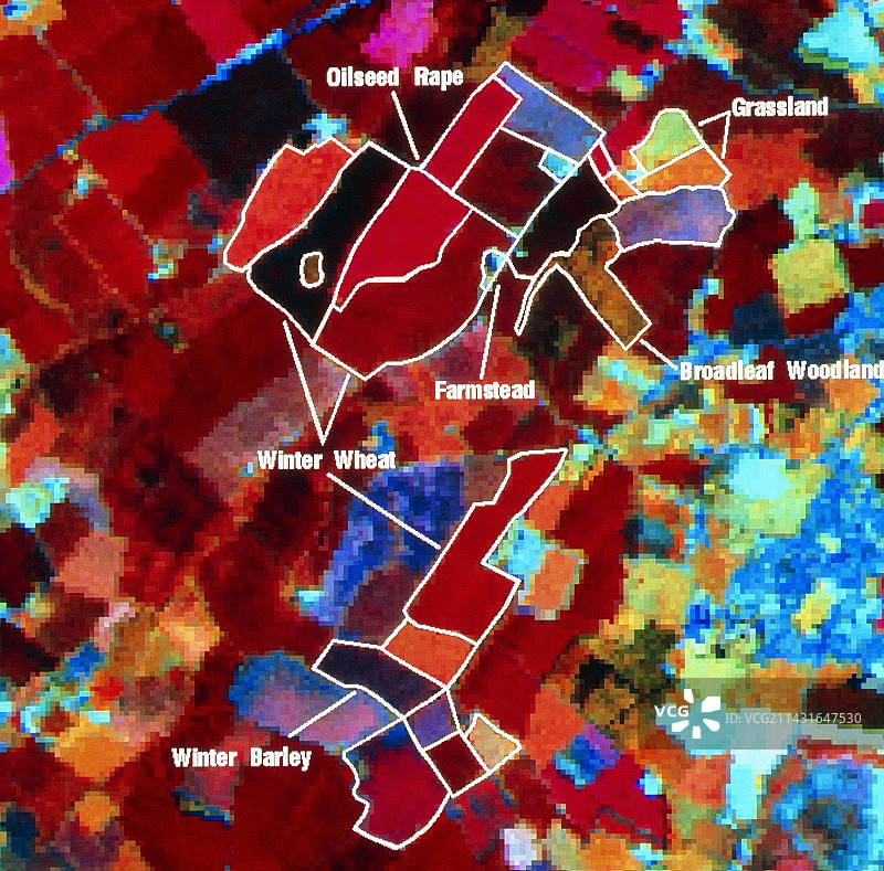 英格兰贝德福德郡的农场Landsat影像图片素材