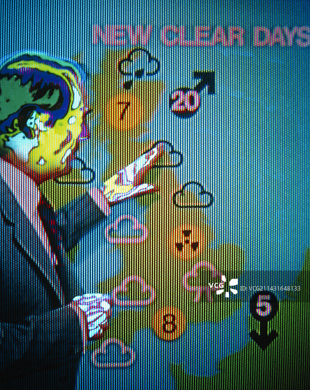 电视天气预报员的热成像图图片素材