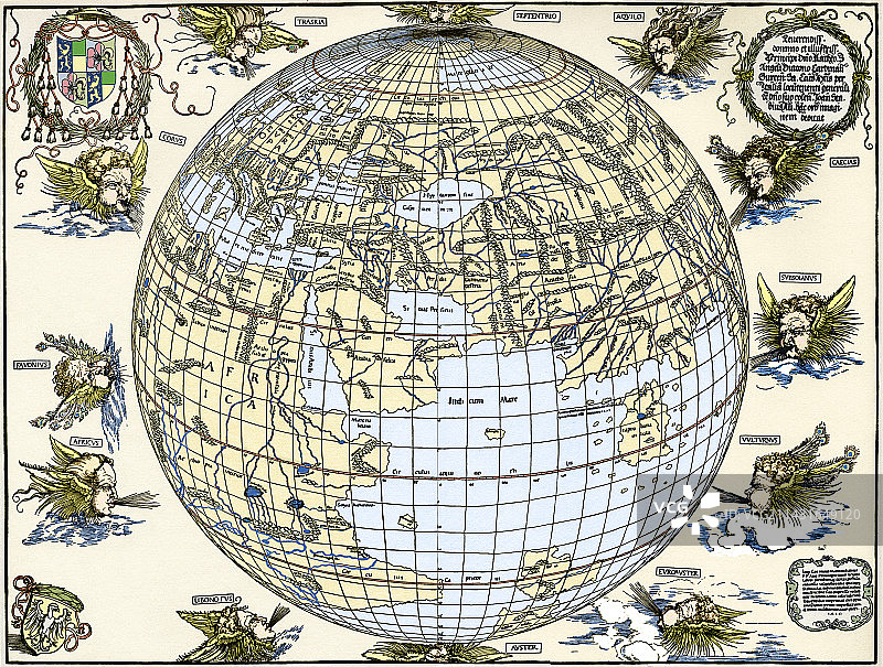 丢勒1515年世界地图图片素材