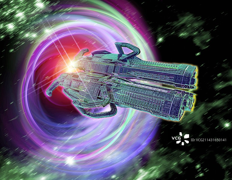 离开虫洞的宇宙飞船图片素材