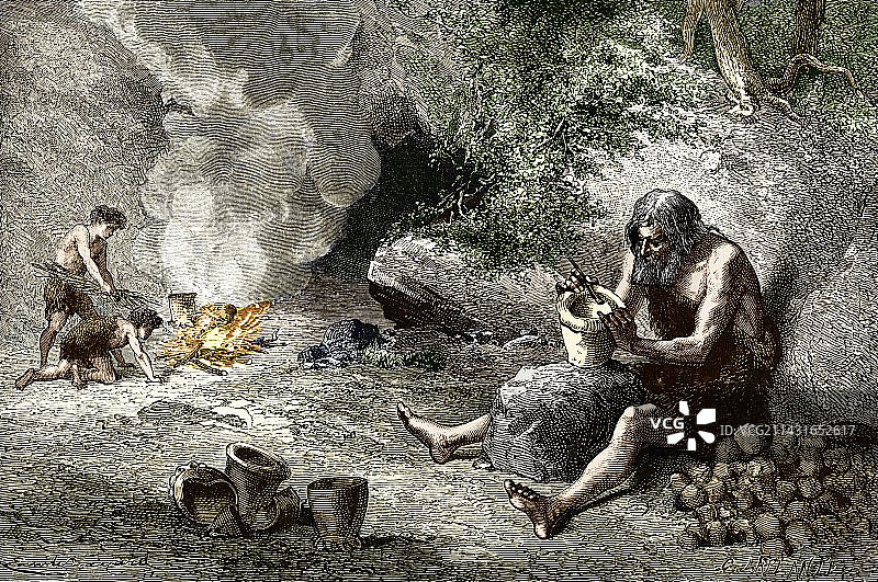 早期人类制作陶器图片素材