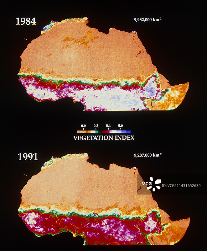 撒哈拉沙漠范围对比（1984年和1991年）图片素材