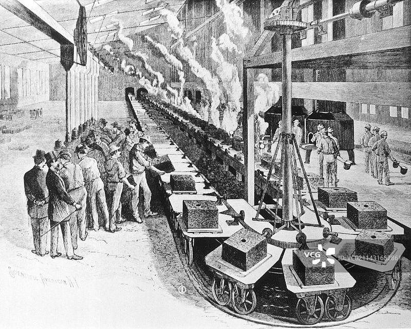 早期生产线的历史雕刻图片素材