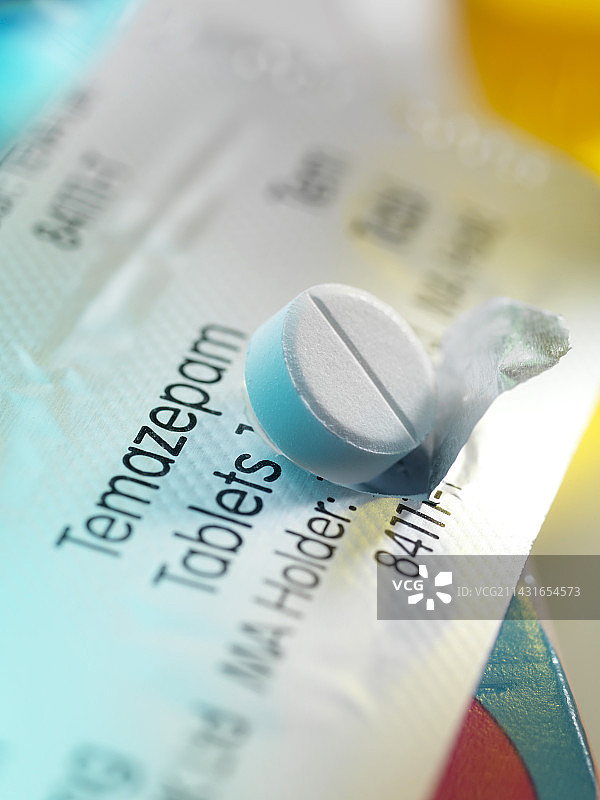 替马西泮安眠药片图片素材