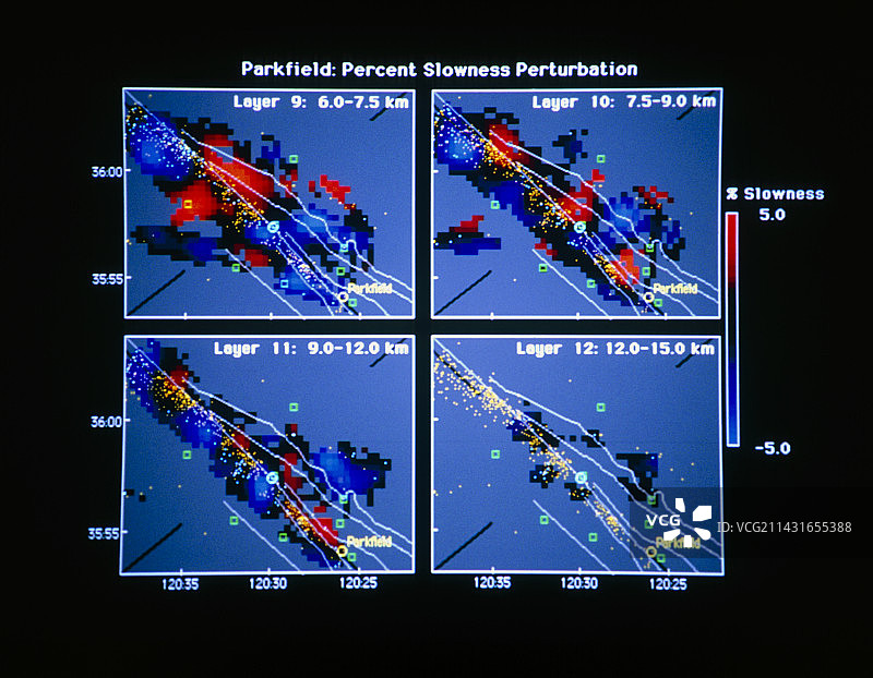 圣安地列斯断层地震层析图（帕克菲尔德）图片素材