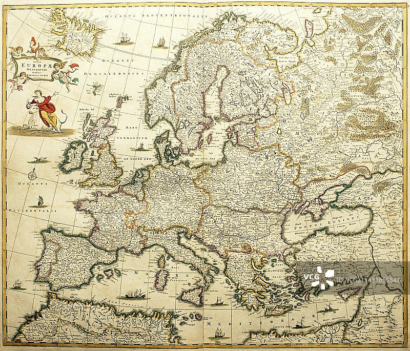 1689年德威特地图集中的欧洲地图图片素材