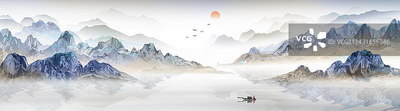 新中式意境山水画图片素材