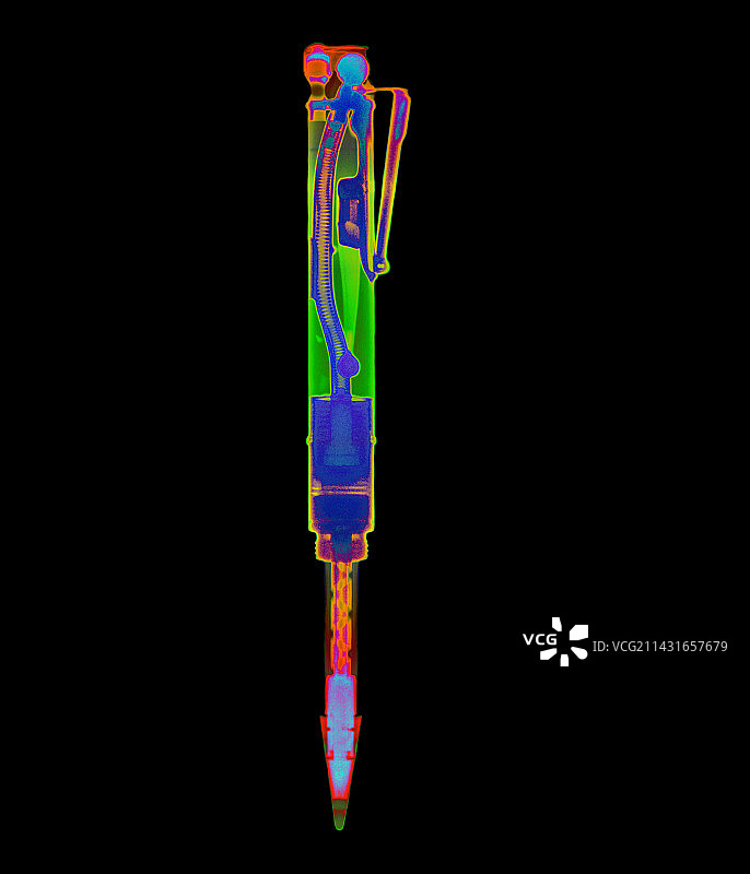 彩色X光照片：铅笔打火机组合图片素材
