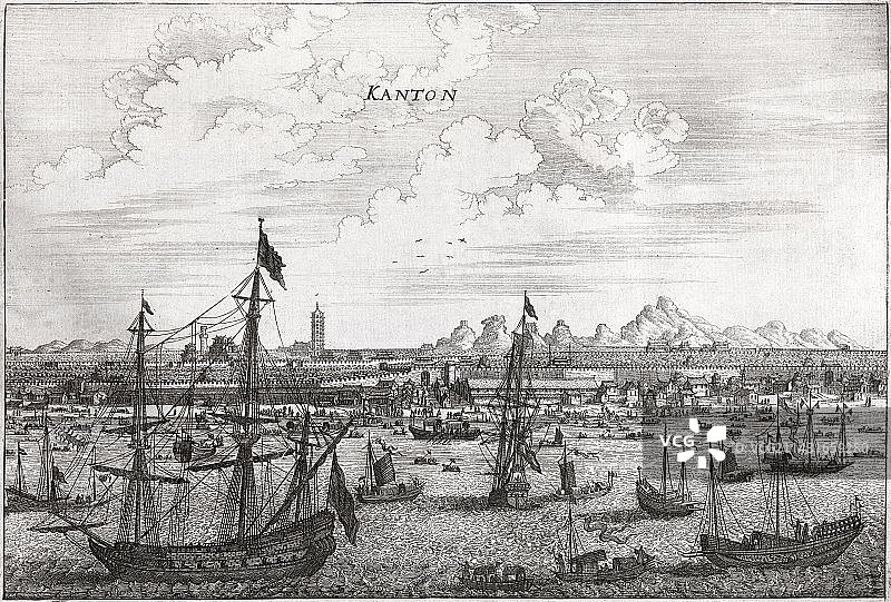 17世纪的广州港口艺术作品图片素材