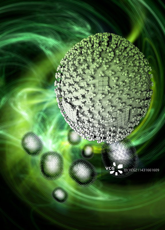 H1N1流感病毒颗粒，艺术作品图片素材