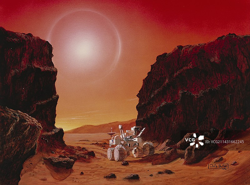 探索火星表面的移动车辆的艺术作品图片素材