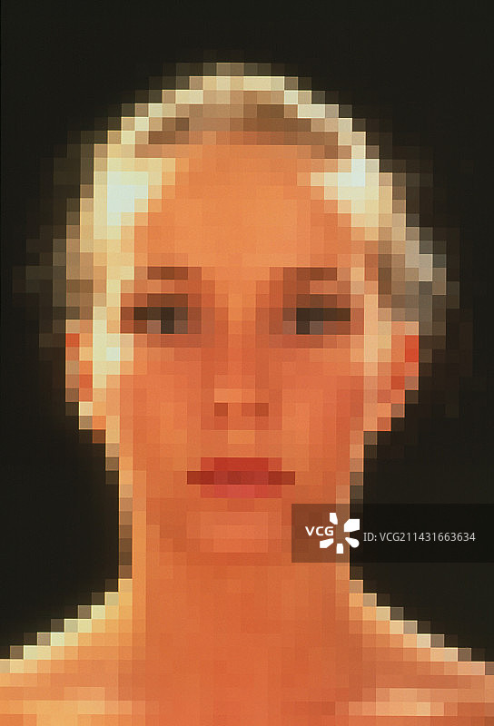 女性像素化面部的计算机图形图片素材