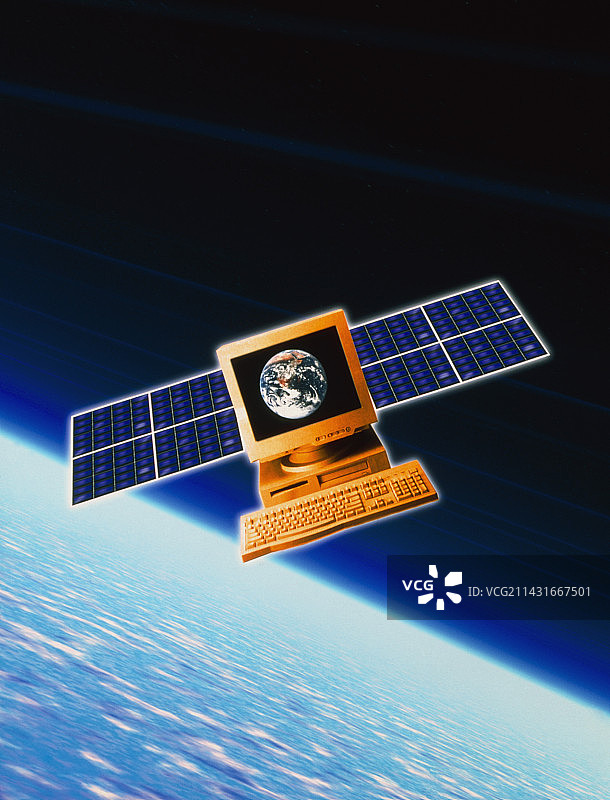 互联网计算机作为卫星的抽象景观图片素材