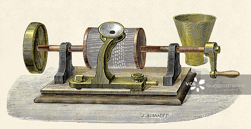 爱迪生首个留声机，1877年图片素材