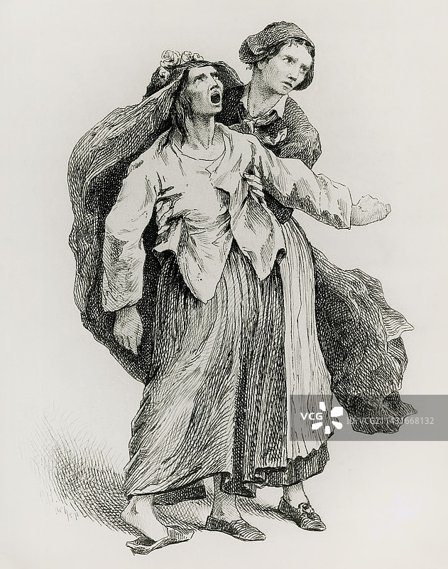 癫痫妇女与护士的雕刻图片素材