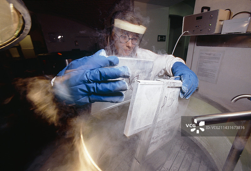 从冷冻库中取出成盘的冷冻血液图片素材