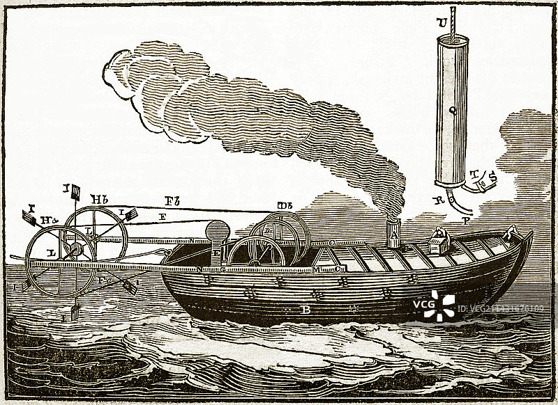 乔纳森·赫尔斯的蒸汽船，18世纪图片素材