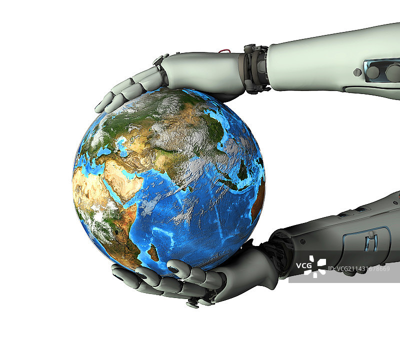 安卓机器人手持地球图片素材