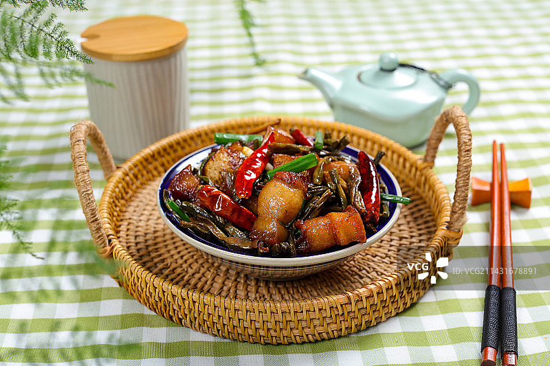 香辣美味特色菜干豇豆角烧肉图片素材