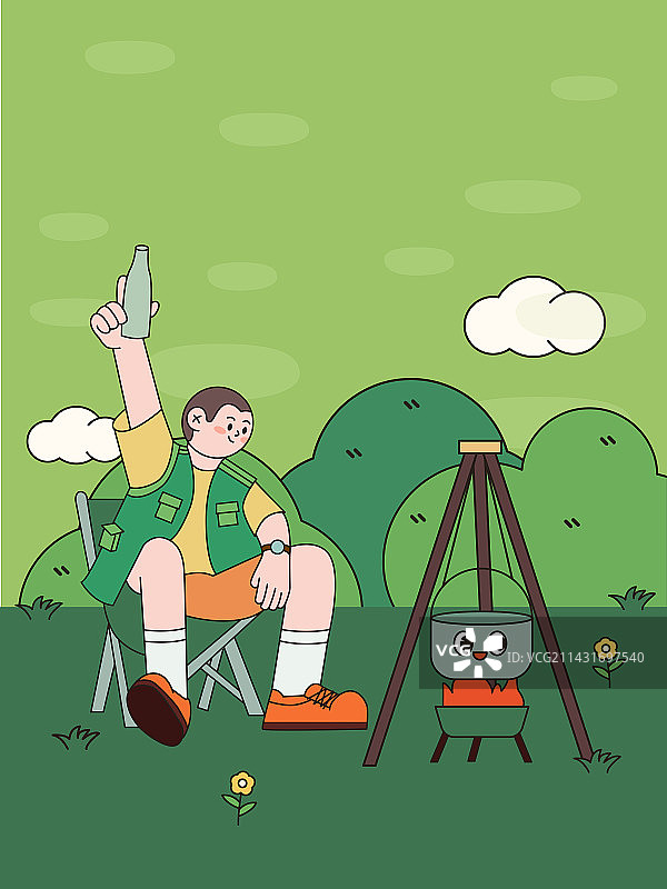 城市露营系列海报人物绿色扁平风图片素材