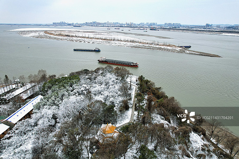 航拍武汉江夏区金口街长江江滩龙床矶槐山矶石驳岸赤矶山留云亭图片素材