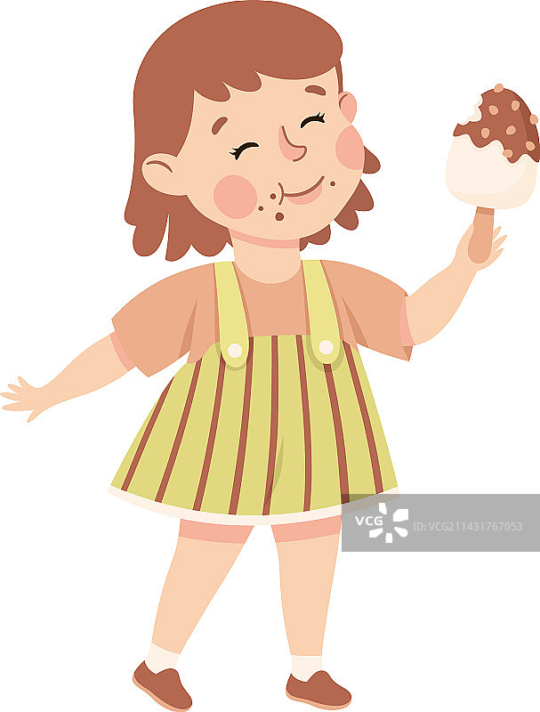 小女孩高兴地吃甜冰淇淋图片素材