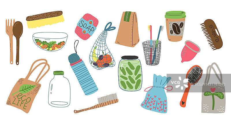零浪费回收和可重复使用产品套装图片素材