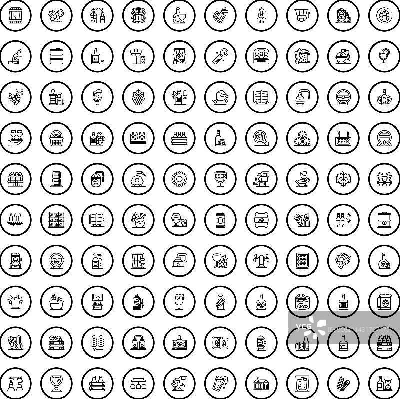100个酒精饮料图标，轮廓风格图片素材