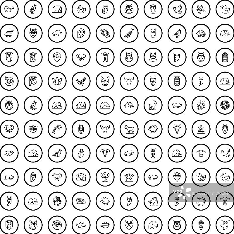 100个动物轮廓图标合集图片素材