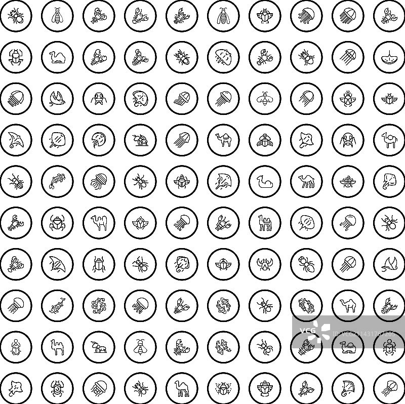 100个动物轮廓图标合集图片素材