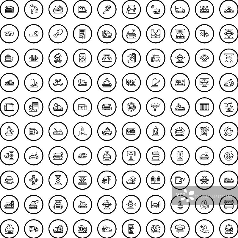 100个汽车服务图标，轮廓风格图片素材