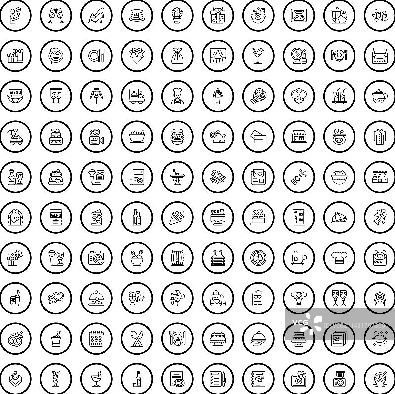 100个宴会图标轮廓样式合集图片素材