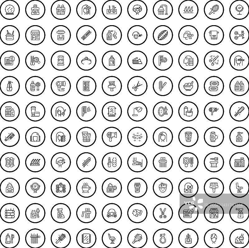 100个理发师图标，轮廓风格合集图片素材