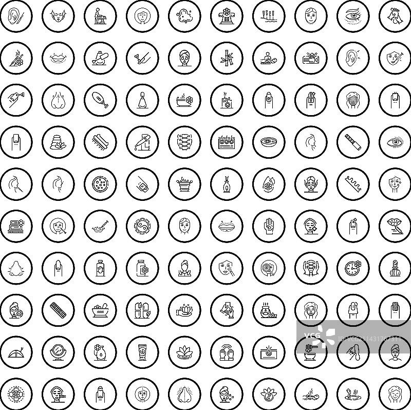 100个轮廓风格美容图标合集图片素材