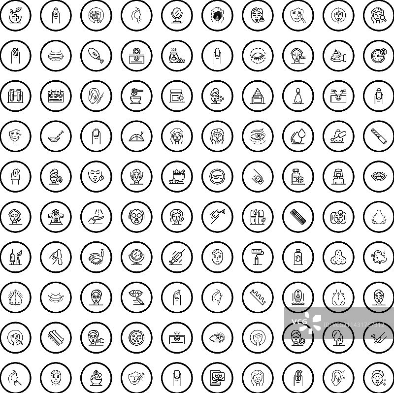 100个轮廓风格美容图标合集图片素材