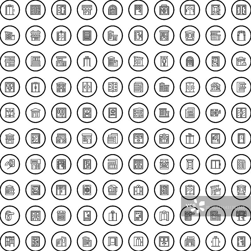 100个轮廓风格建筑图标图片素材