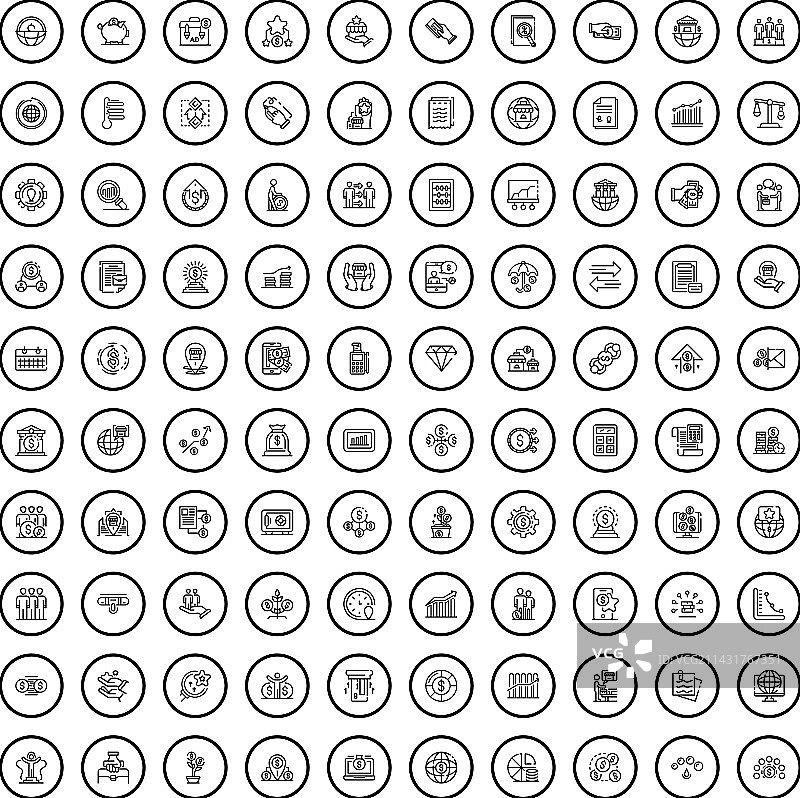 100个业务图标设置大纲风格图片素材