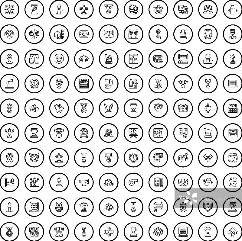 100个轮廓风格冠军图标图片素材