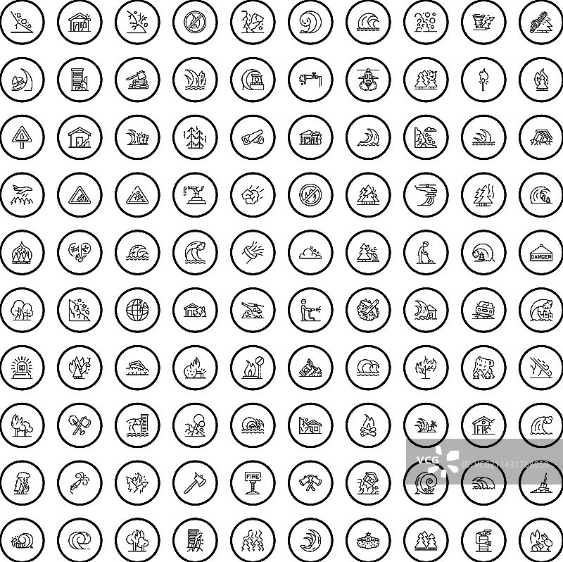 100个灾难图标轮廓样式图片素材