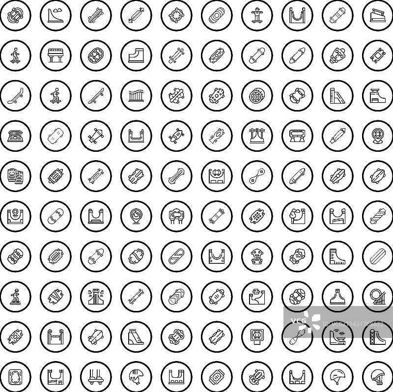 100个极限运动图标轮廓风格图片素材