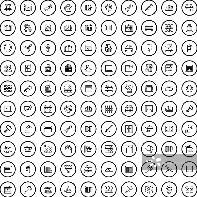 100个围栏图标轮廓风格合集图片素材