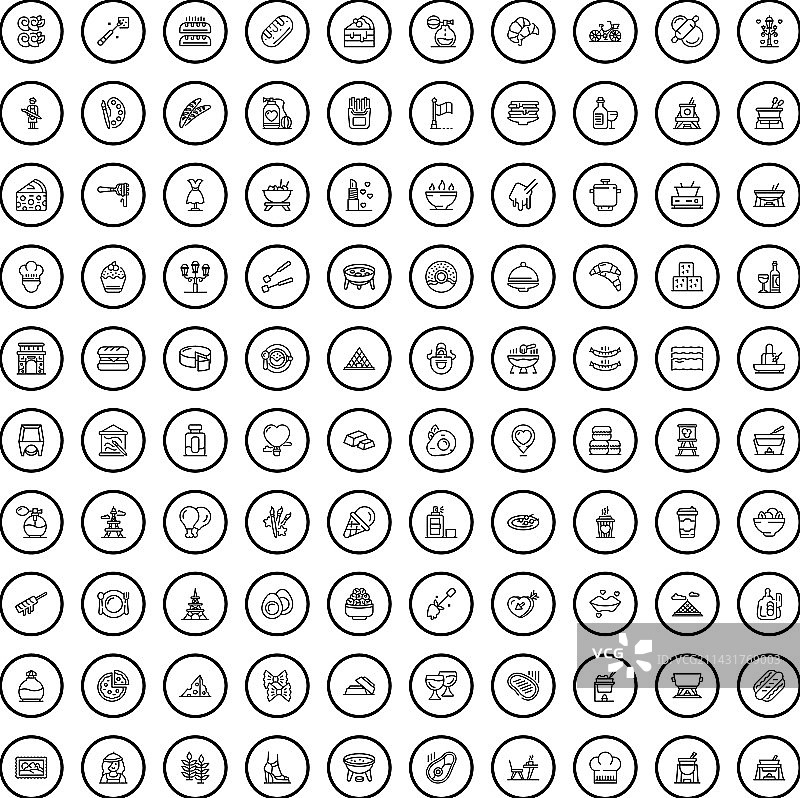 100个法国图标合集轮廓样式图片素材