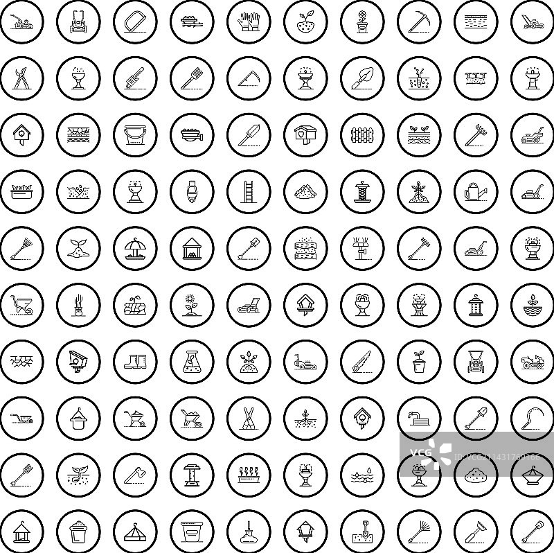 100个园林图标集，轮廓风格图片素材