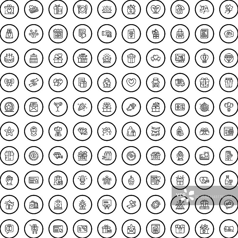 100个礼品图标集轮廓样式图片素材