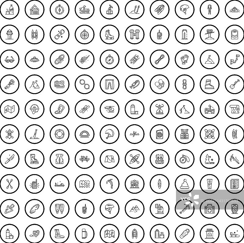 100个徒步旅行图标轮廓样式图片素材