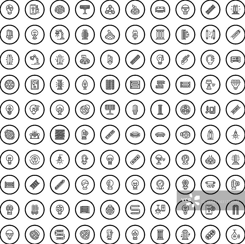 描线风格100个灯具图标合集图片素材
